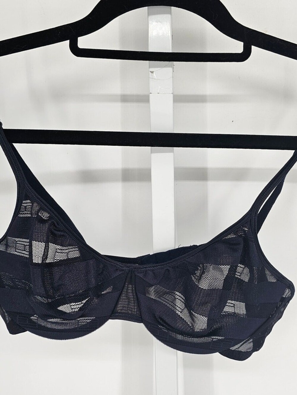 Tommy Hilfiger Womens Sz 34B Sheer Mesh Lace T Shirt Bra Navy Blue